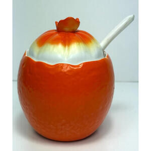 Vtg Bone China Orange Shaped Jam Marmalade Jar 4" England